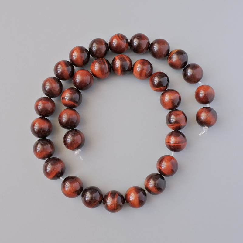 Tiger's Eye Beads natural stone smooth sphere, diameter 12mm + -, thread length 38cm + -