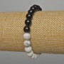 Bracelet Chalcedony and Black Agate, smooth white 8mm round beads, stretch bracelet, 18 cm