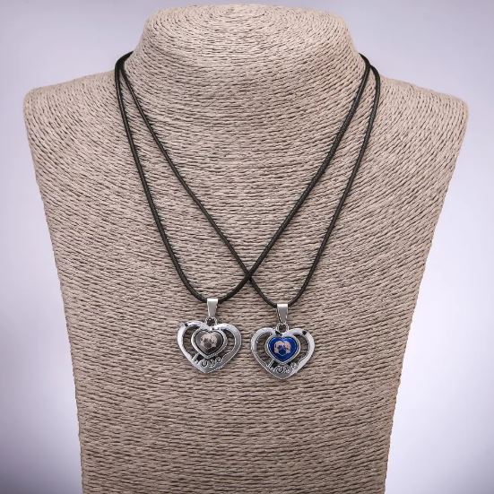 Matched Heart Friendship Pendants, Length 42-48cm, Pendant 26x23mm