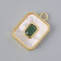 Pendant with Mother-of-P pearl and green crystal, gold-tone metal, 20x14mm diameter