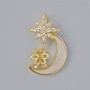 Fittings Pendant "Moon" Mother-of-Pearl and White Strass, Gold-tone Metal, 21.5×14 mm