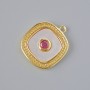 Pendant with Mother of Pearl and Red Crystal, Gold-Tone Metal, 17x15mm
