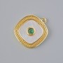 Pendant Mother-of-Pearl and Green Crystal, Golden Metal Tone, 17x15 mm diameter