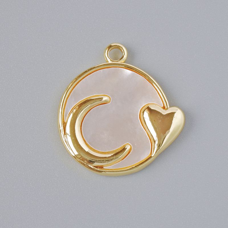 Pendant "Moon" Mother-of-Pearl, golden metal color, diameter 18x17mm