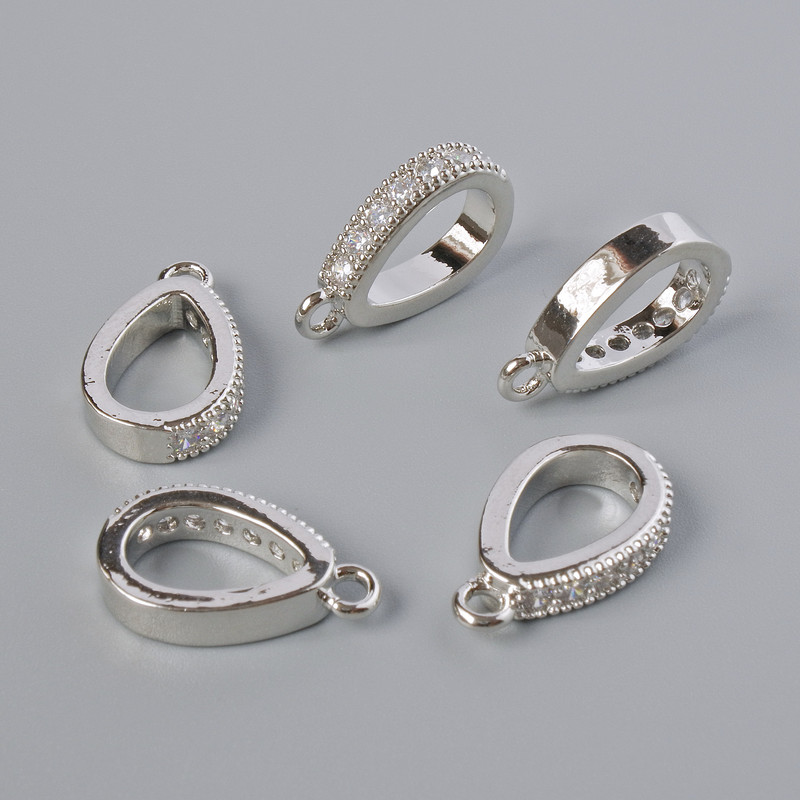 Pendants base with White Rhinestones, Silver Tone Metal, diameter 15x3mm± 1pc