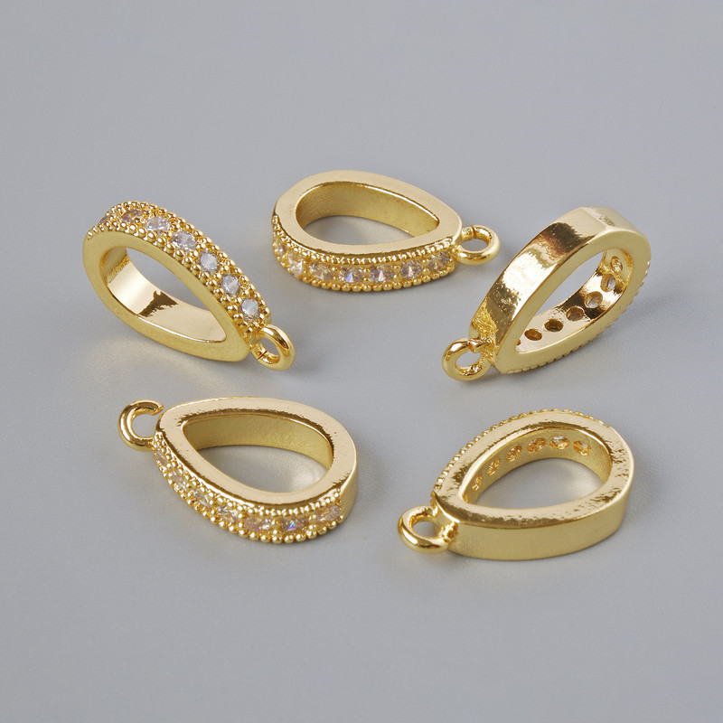 Pendants Base with White Rhinestones, Gold-tone Metal, 15x3 mm ± 1 pc