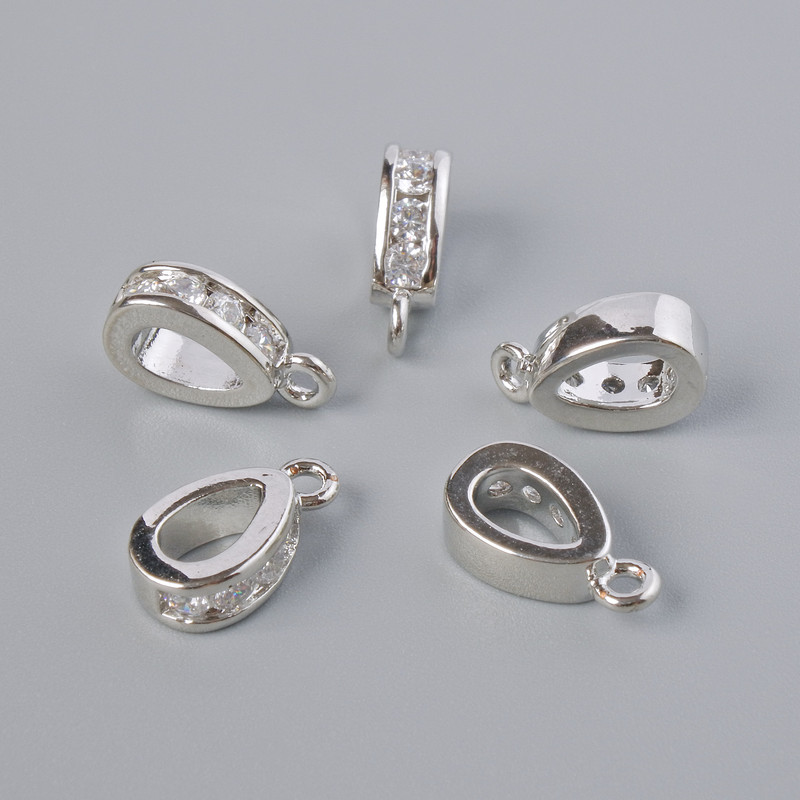 Pendant base with white crystals, silver-colored metal, diameter 11x3mm ± 1pc