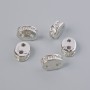Separator bead for 2 strands with white crystals, silver metal finish, diameter 8×3mm± 1 piece