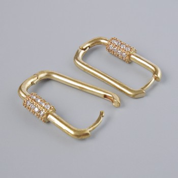 Congo ear posts for earrings with white rhinestones, dark-gold metal color, 21x11mm pair