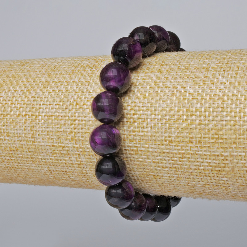 Bracelet Purple Cat's Eye natural stone smooth beads, diameter 10.5mm, length 18cm (stretch)