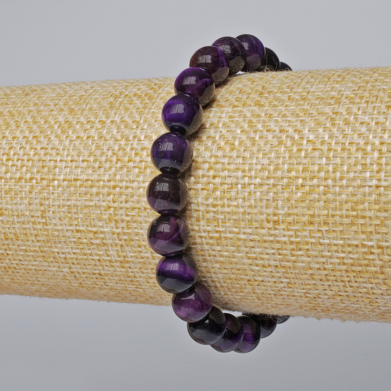 Bracelet Purple Cat's Eye Natural Stone Smooth Bead, diameter 8.5mm±, length 18cm± (stretch)