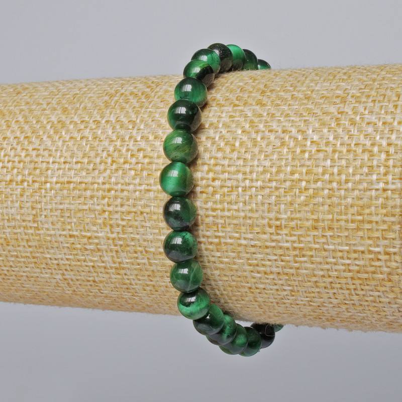 Bracelet Green Cat's Eye Natural Stone Smooth Bead, diameter 6.5mm±, length 18cm± (stretch)