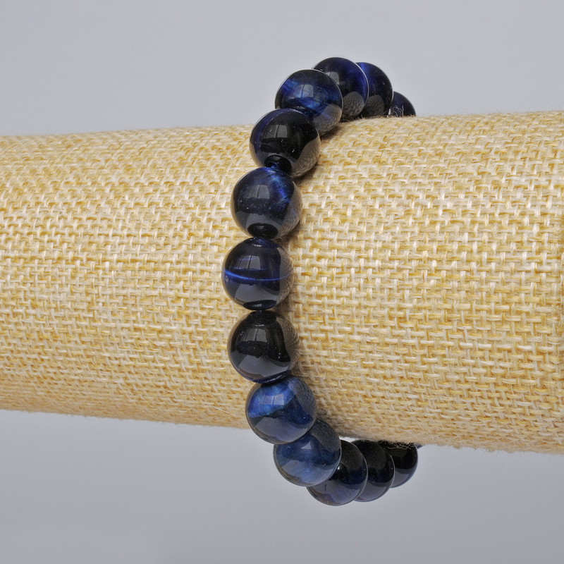 Bracelet Blue Tiger's Eye Natural Stone Smooth Beads, diameter 10.5mm ±, length 18cm ± (stretch)