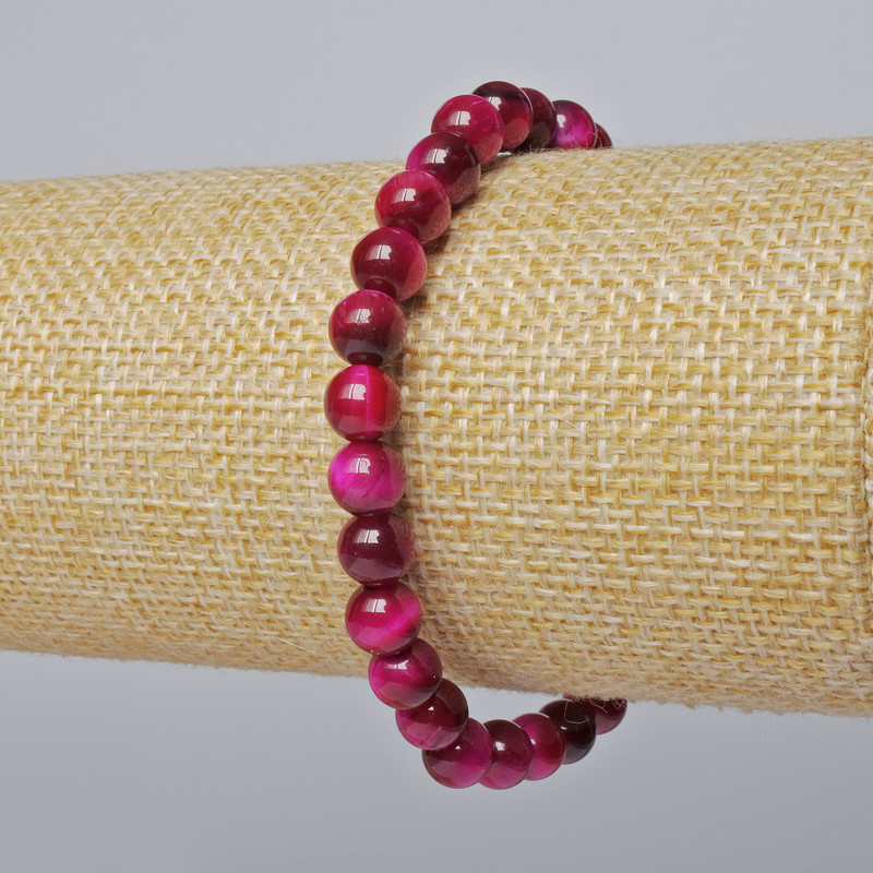 Bracelet Raspberry Cat's Eye Natural Stone Smooth Bead, diameter 6.5mm±, length 18cm± (elastic)