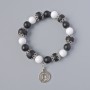 Bracelet with Shungite and White Agate, 12mm diameter, 10mm±, length 18cm± (stretch) with metal inserts