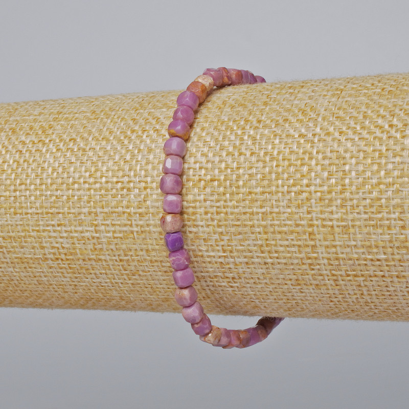 Phosphosiderite Bracelet with Natural Stone, Faceted Cubes, 4 mm diameter, 18 cm length (stretch)