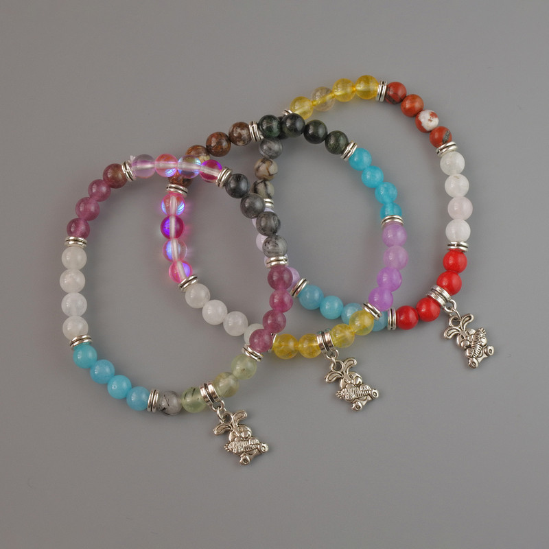 Bracelet Assortment Smooth Bead, diameter 6.5 mm + -, length 18 cm + - (stretch) with metal insets