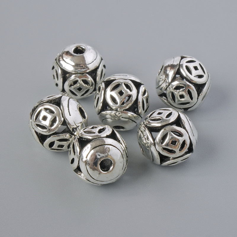 Bead findings insert, diameter 10mm ±, hole diameter 2mm, metal color silver, 6 pcs