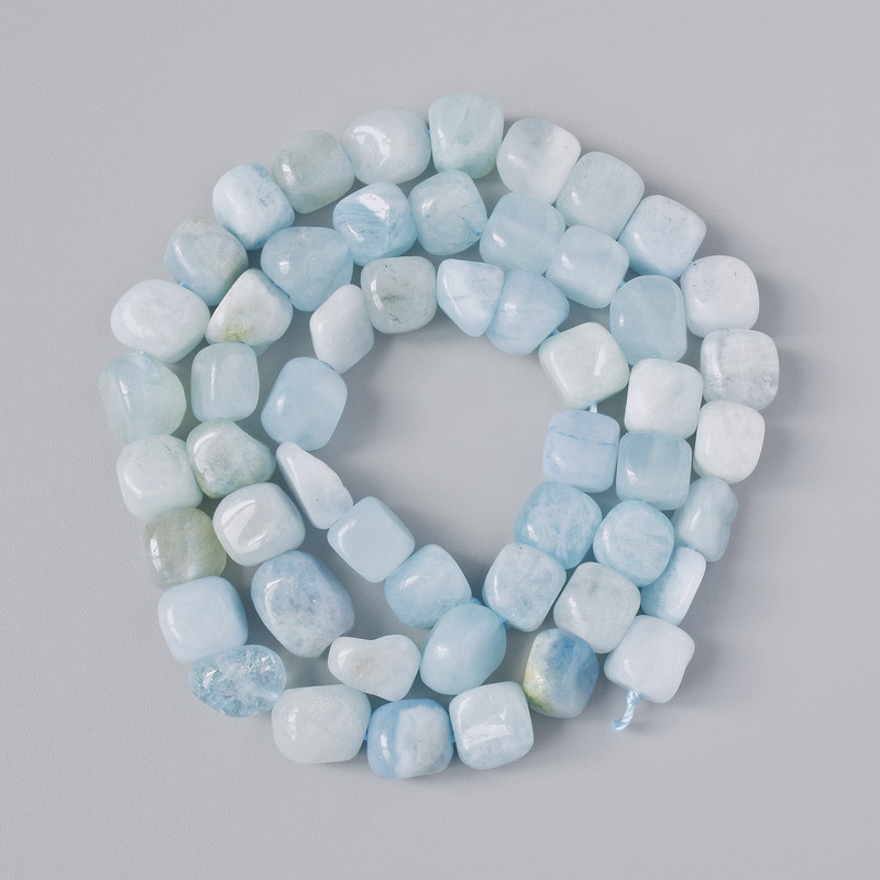Aquamarine Beads, natural stone, faceted, diameter 7 mm±, length 40 cm±, on thread