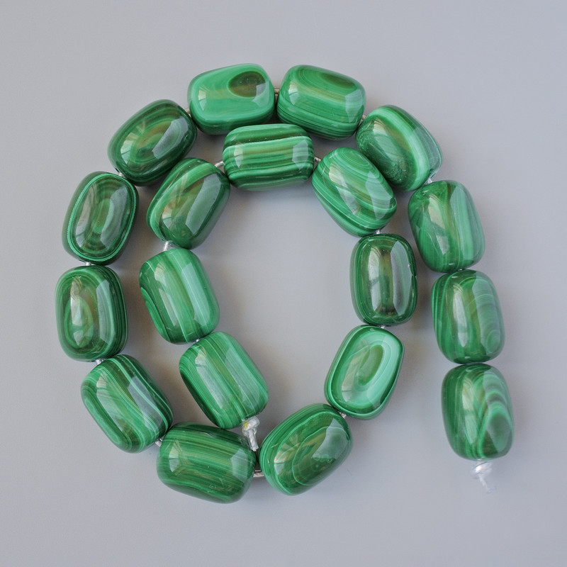 Malachite Beads natural stone bar, 15x21mm±, length 39cm± on thread