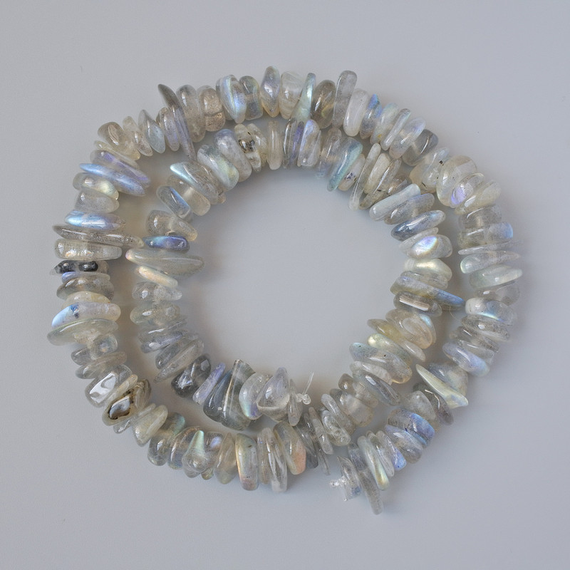 Labradorite Beads, Natural Stone Chip, 10x3 mm, +/-, Needle/Thread Length 39 cm +/-