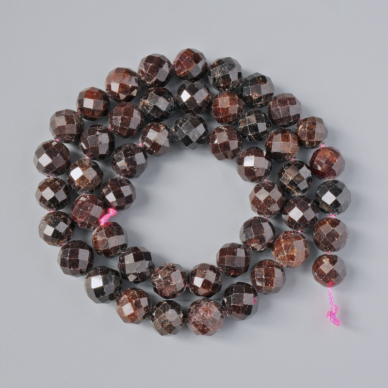 Garnet Beads natural stone faceted globe, diameter 8mm±, length 38cm± on thread