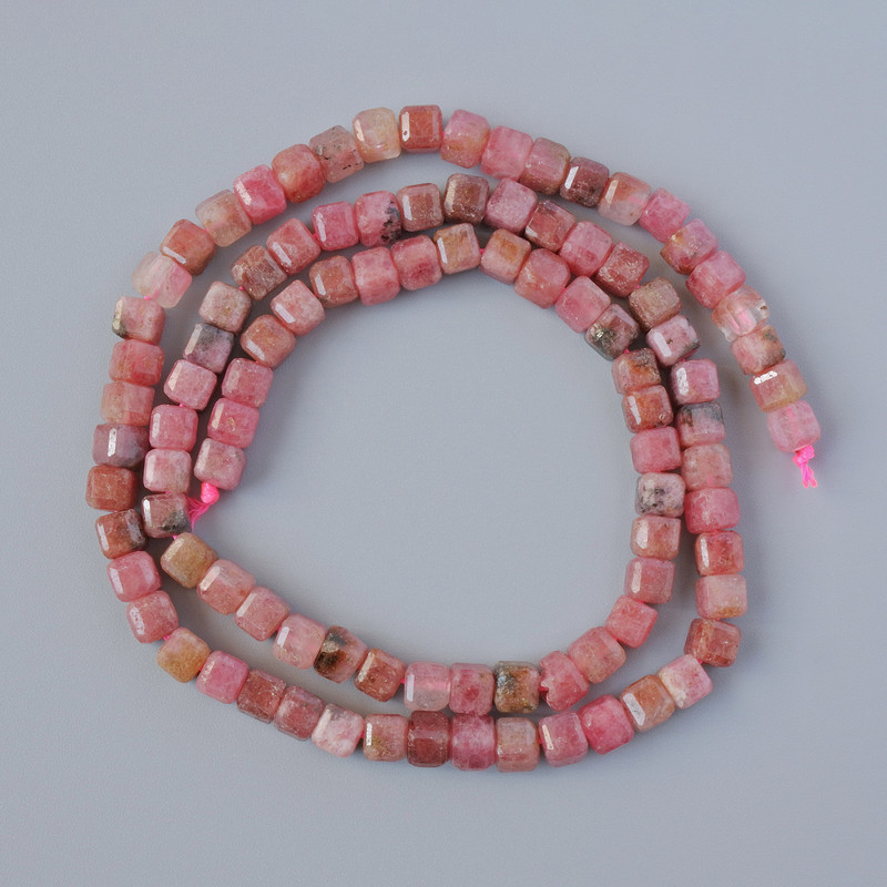 Rhodonite Beads Natural Stone Faceted Cube, diameter 4mm±, length 39cm± on thread