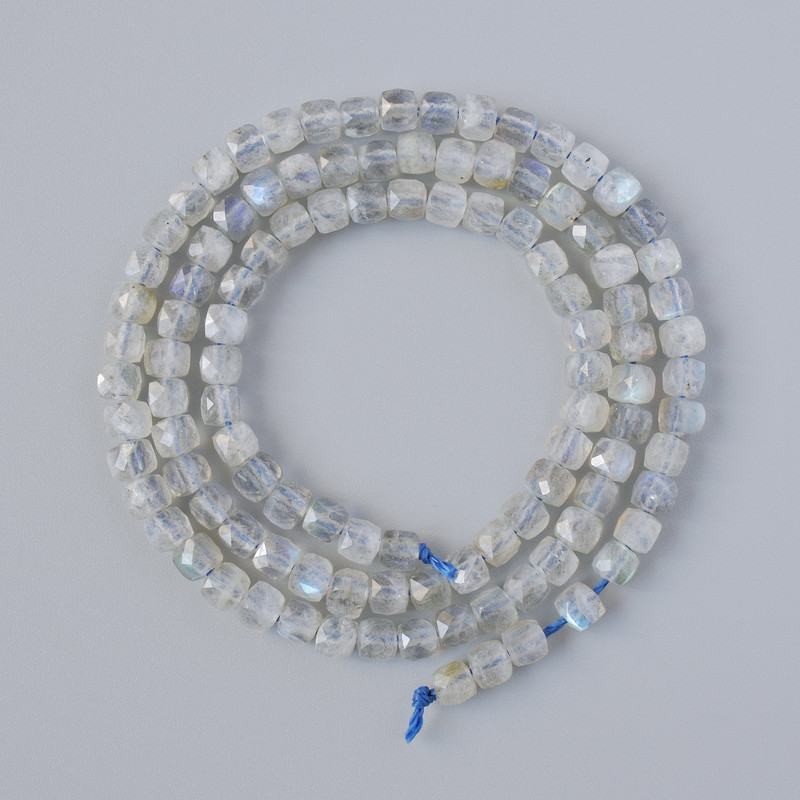 Labradorite Beads natural stone faceted cube, 4mm diameter±, 39cm length± on thread