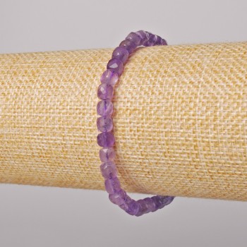 Amethyst Bracelet - natural gemstone, faceted cube, diameter 5.5mm ±, length 18cm ± (stretch)