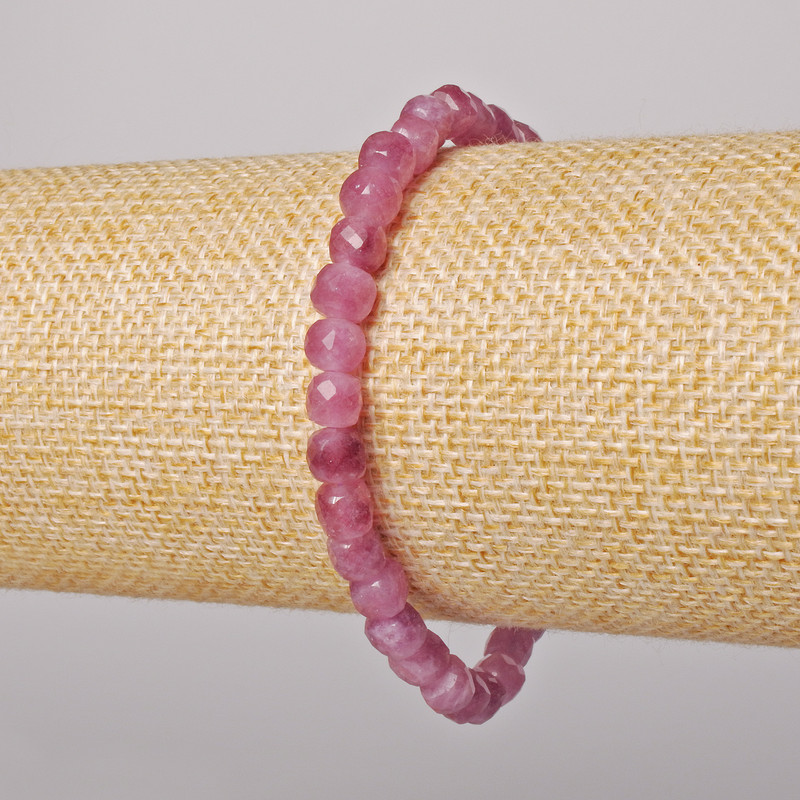Bracelet Turmaline Rubellite natural gemstone faceted cube, diameter 5.5mm±, length 18cm± (stretch)