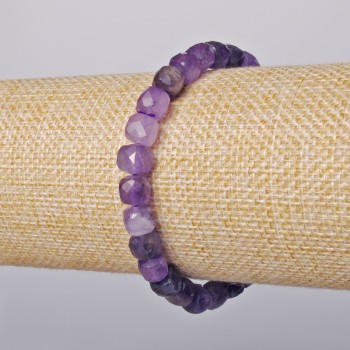 Amethyst Bracelet natural stone faceted cube, diameter 7mm+-, length 18cm+- (stretch)