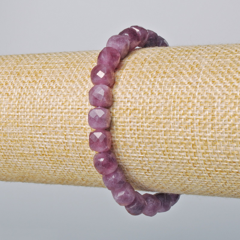 Tourmaline Rubellite Bracelet natural gemstone faceted cube, diameter 7mm±, length 18cm± (stretch)