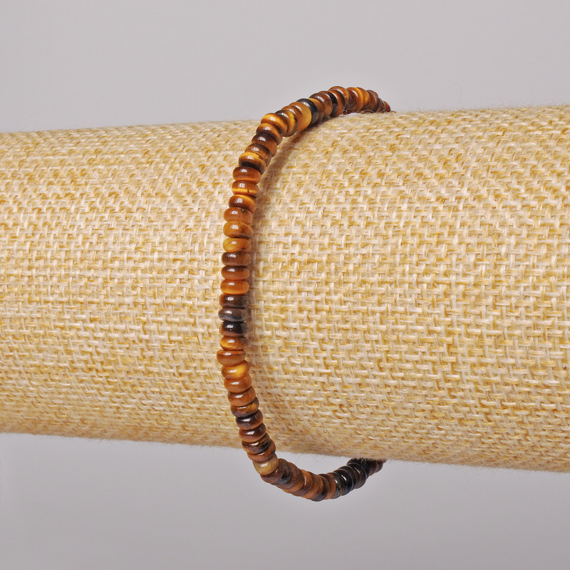 Tiger’s Eye Bracelet, natural stone, smooth rondels, diameter 4x2 mm ±, length 18 in ± (stretch)