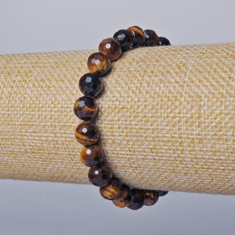 Tiger's Eye Bracelet, natural stone, faceted beads, diameter 8mm±, length 18cm± (stretch)