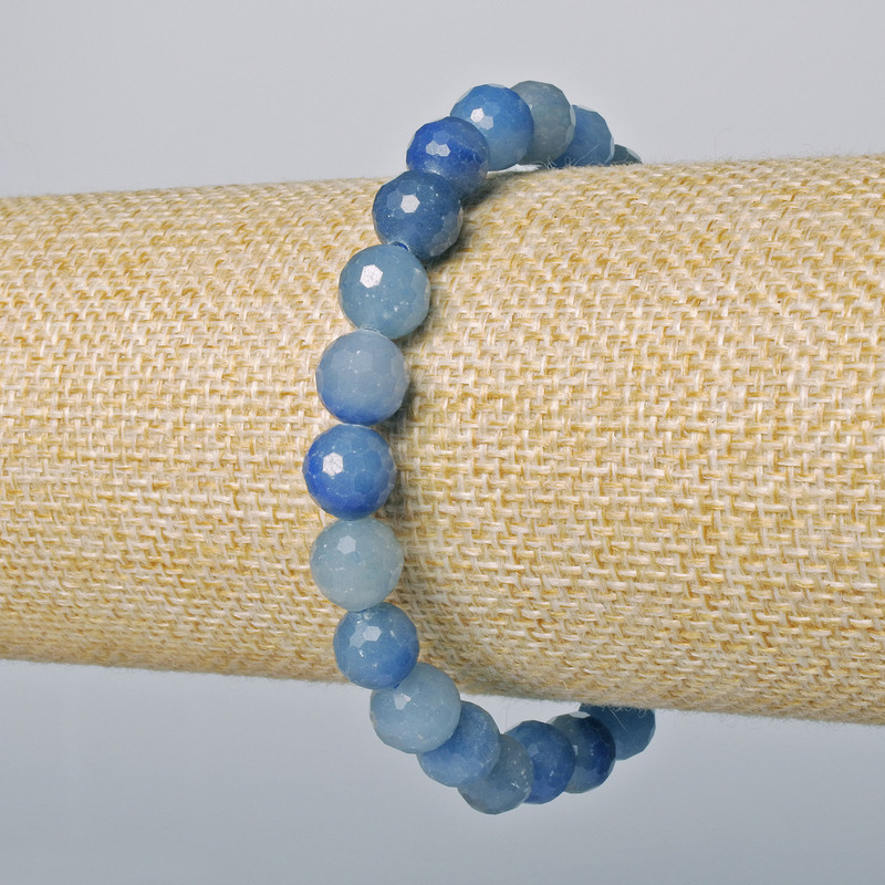 Blue Aventurine Natural Stone Faceted Ball Bracelet, 8mm diameter ±, length 18cm± (stretch)