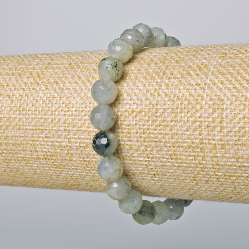 Bracelet Labradorite natural stone faceted bead, diameter 8mm±, length 18cm± (stretch)