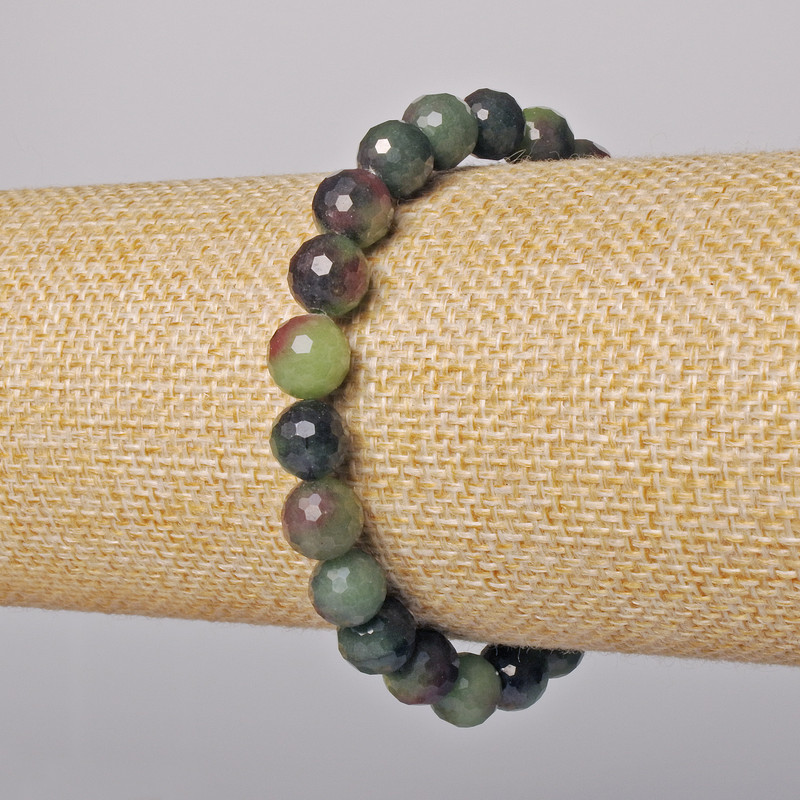 Bracelet Zoisite natural stone faceted bead, diameter 8mm±, length 18cm± (stretch)