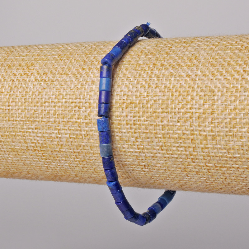 Lapis Lazuli natural stone bracelet, faceted, 4x4 mm, stretch length 18 cm