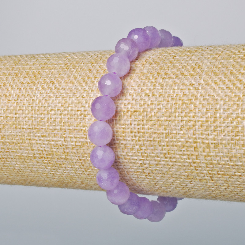 Bracelet Lavender Amethyst Natural Stone Faceted Bead, 8mm diameter ±, length 18cm ± (elastic)