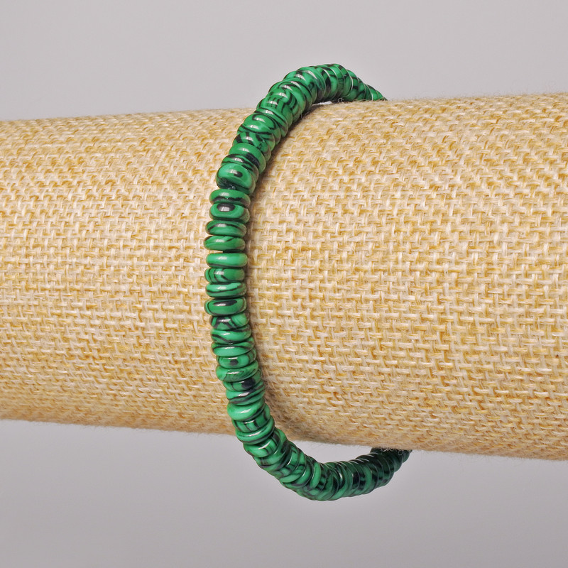 Malachite Bracelet (pressed) smooth rondel, diameter 6×2 mm ±, length 18 cm ± (stretch)