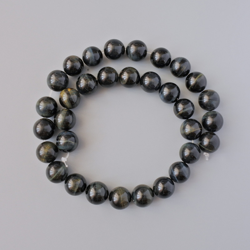 Tiger's Eye Beads Natural Stone Smooth Sphere, 12mm diameter ±, thread length 38cm ±