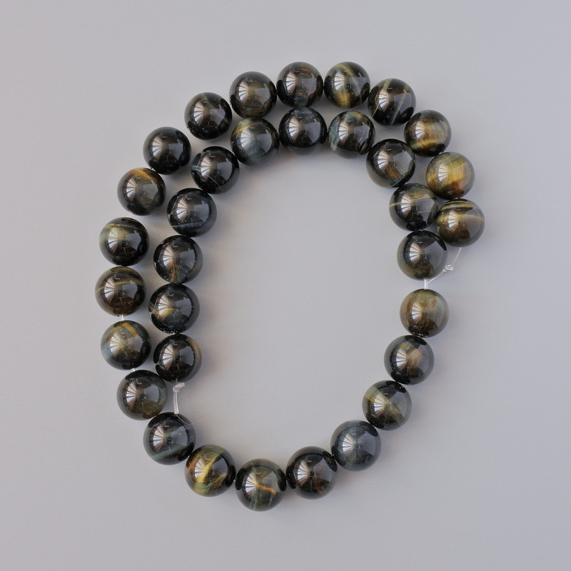 Tiger's Eye Beads 12mm Natural Stone Smooth Sphere, diameter 12mm + -, length 38cm + - on thread