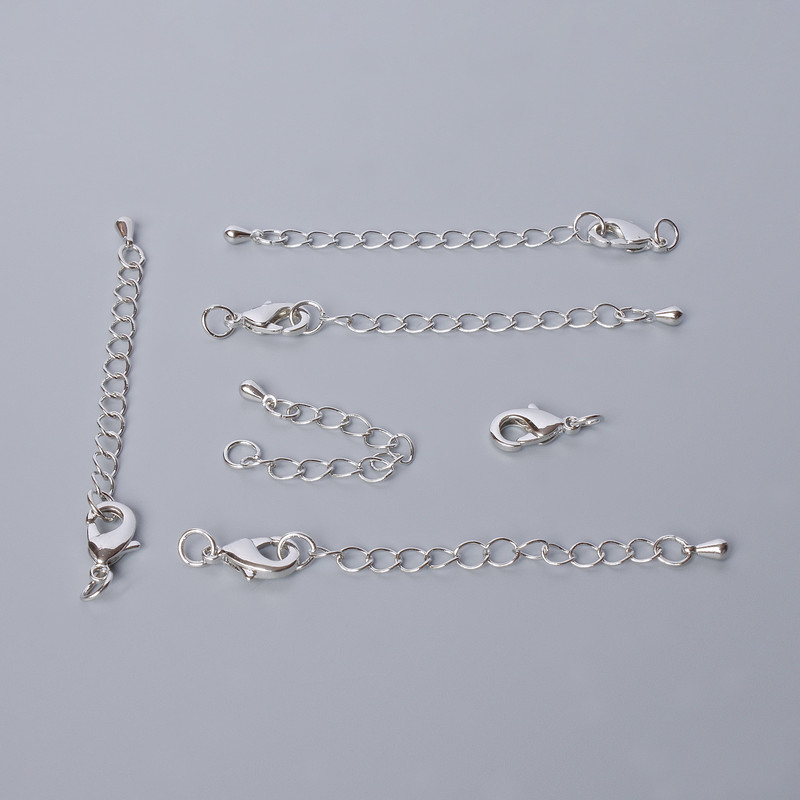 Karabiner Clasp, 12x6 mm diameter with extension chain, length 5.5 cm, silver metal color, 1 pc