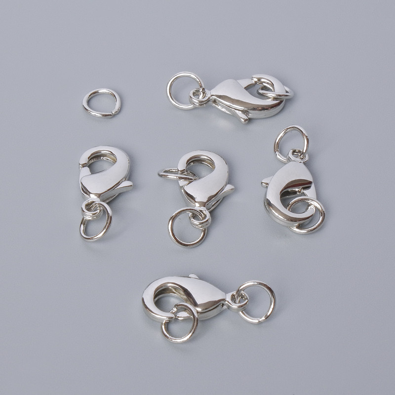 Clasp Hook, carabiner, diameter 15x8 mm, silver metal color, 1 pc