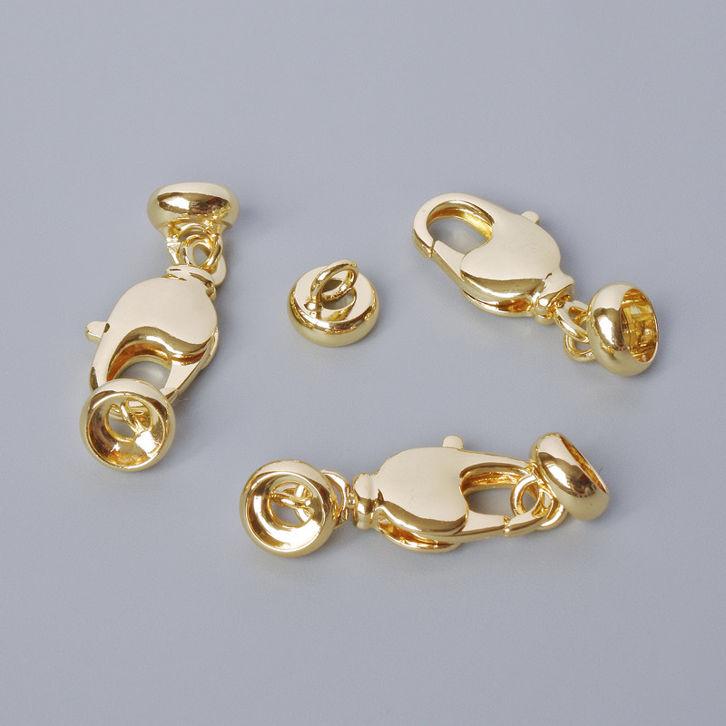 Clasp, Lobster, diameter 13.5×7 mm, length 2.5 cm, gold-tone metal, 1 pc