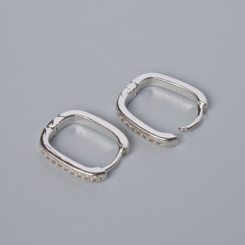 Congo ear hooks for earrings with white rhinestones, silver metal color 16×13×3 mm pair