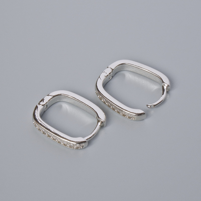 Congo ear hooks for earrings with white rhinestones, silver metal color 16×13×3 mm pair