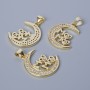 Pendant "Moon" with white crystals, metallic gold color, diameter 26x17mm
