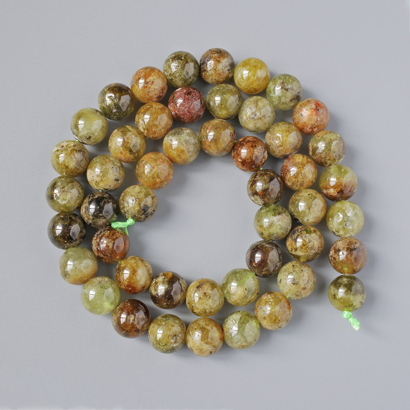 Grossular Garnet Beads (Green Garnet) Natural Stone Smooth Round Beads, 8mm diameter, length 39cm on a thread