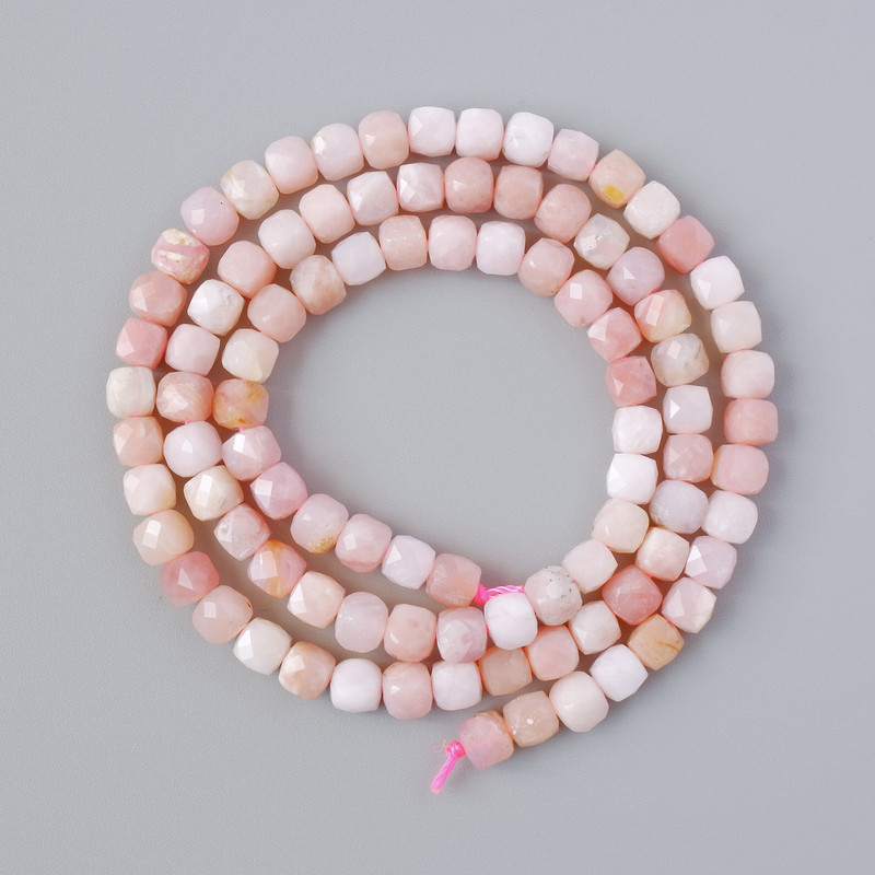 Rose Opal Beads, Natural Stone, Faceted Cube, 4mm± Diameter, 39cm± Length on Thread